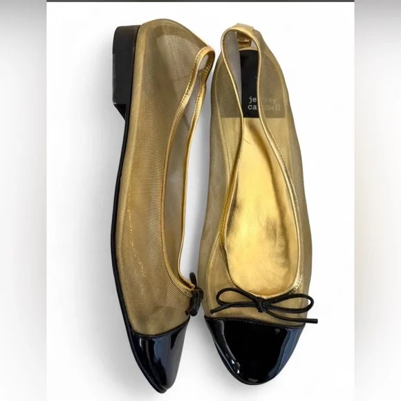 Jeffrey Campbell Women's Releve Gold and Black Mesh Ballet Flats - Picture 4 of 5